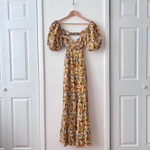 Free People Amy Printed Puff Sleeve Cutout Jumpsuit - Picture 2 of 9